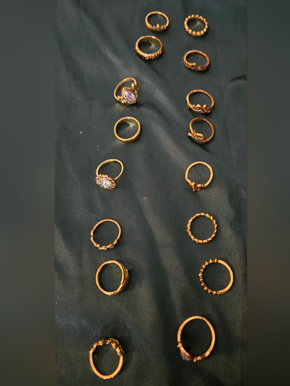 Antique Gold-Tone Women's Rings Set, Some CZ, Some Decorative, Lot Of 16